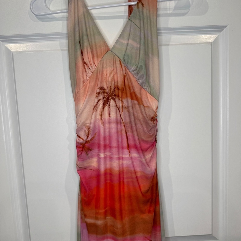 Altar'd State Tropical Sunset Palm Print Halter Midi/Maxi Dress Size Medium - Picture 6 of 9